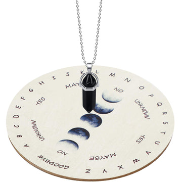 Pendulum Board For Divination Moon Phase Pendulum Board Dowsing Divination Metaphysical Message Board Wood Carven Board With Crystal Dowsing Pendulum Necklace Witchcraft Wiccan Altar Supplies, 4 Inch
