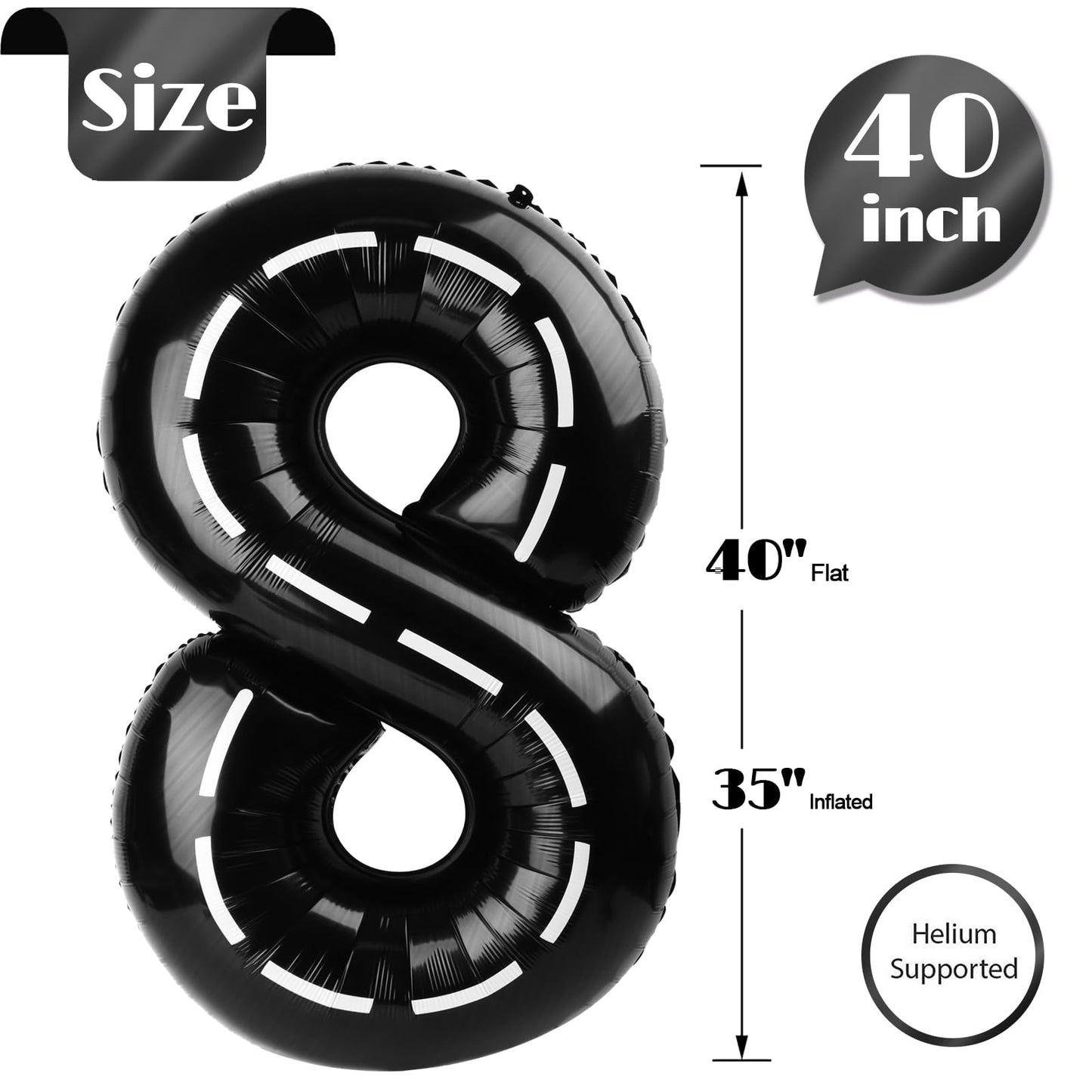 Race Car 8 Balloon, Number Balloons 40 Inch, 8Th Black Birthday Decorations For Boys, Racing Party Decorations Birthday Balloons