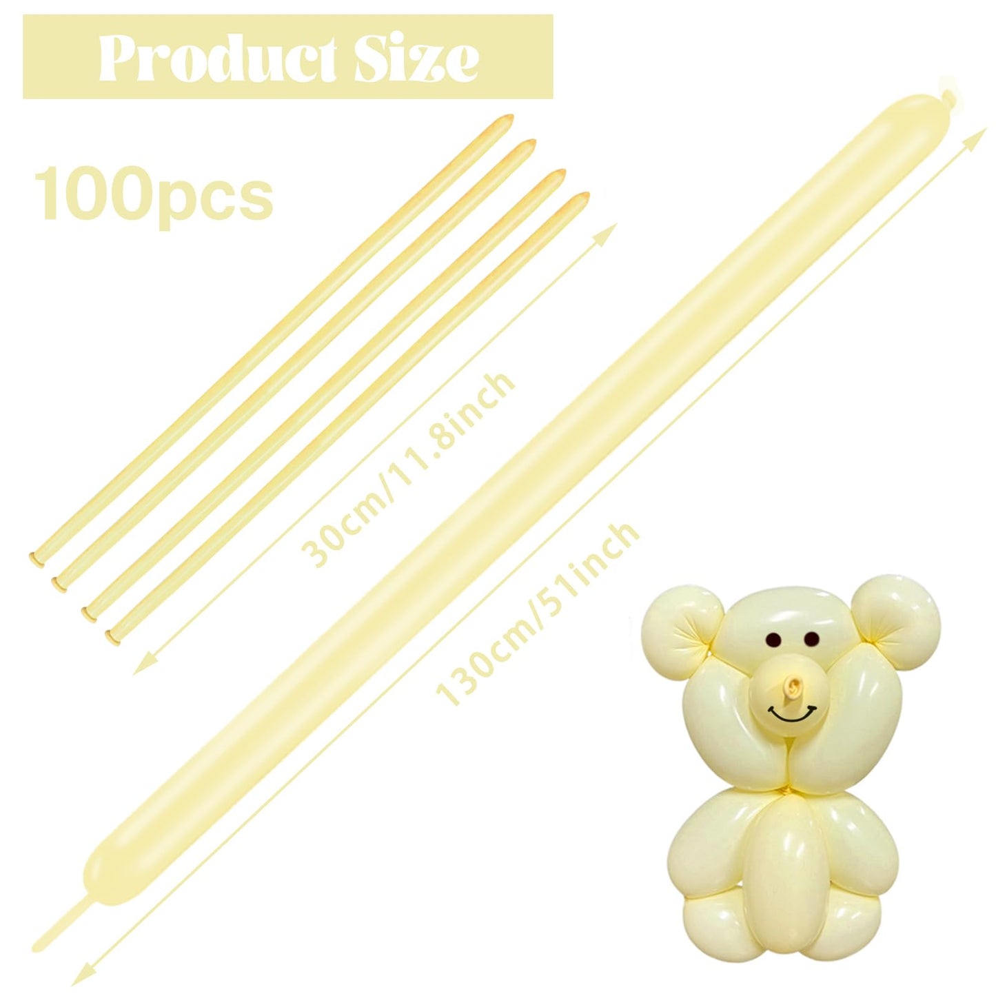 260 Long Balloons 100 Pack Pastel Yellow Twisting Animal Balloons Thickening Latex Modeling Long Magic Balloons For Animal Model