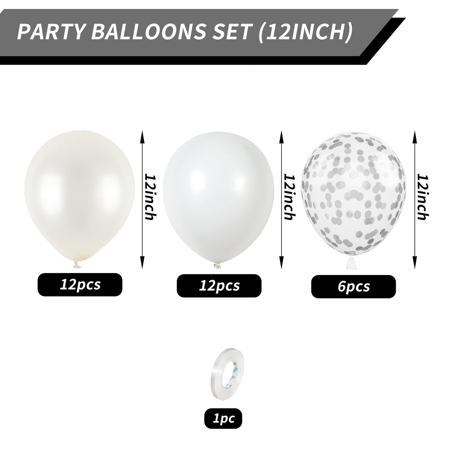 White Balloons, 12 Inch Pearl White Balloons, White Latex Balloons Silver Confetti Balloons For Balloon Garland Arch Wedding Bri