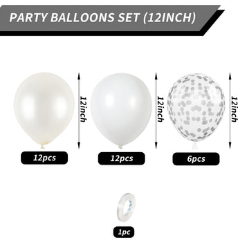 White Balloons, 12 Inch Pearl White Balloons, White Latex Balloons Silver Confetti Balloons For Balloon Garland Arch Wedding Bri