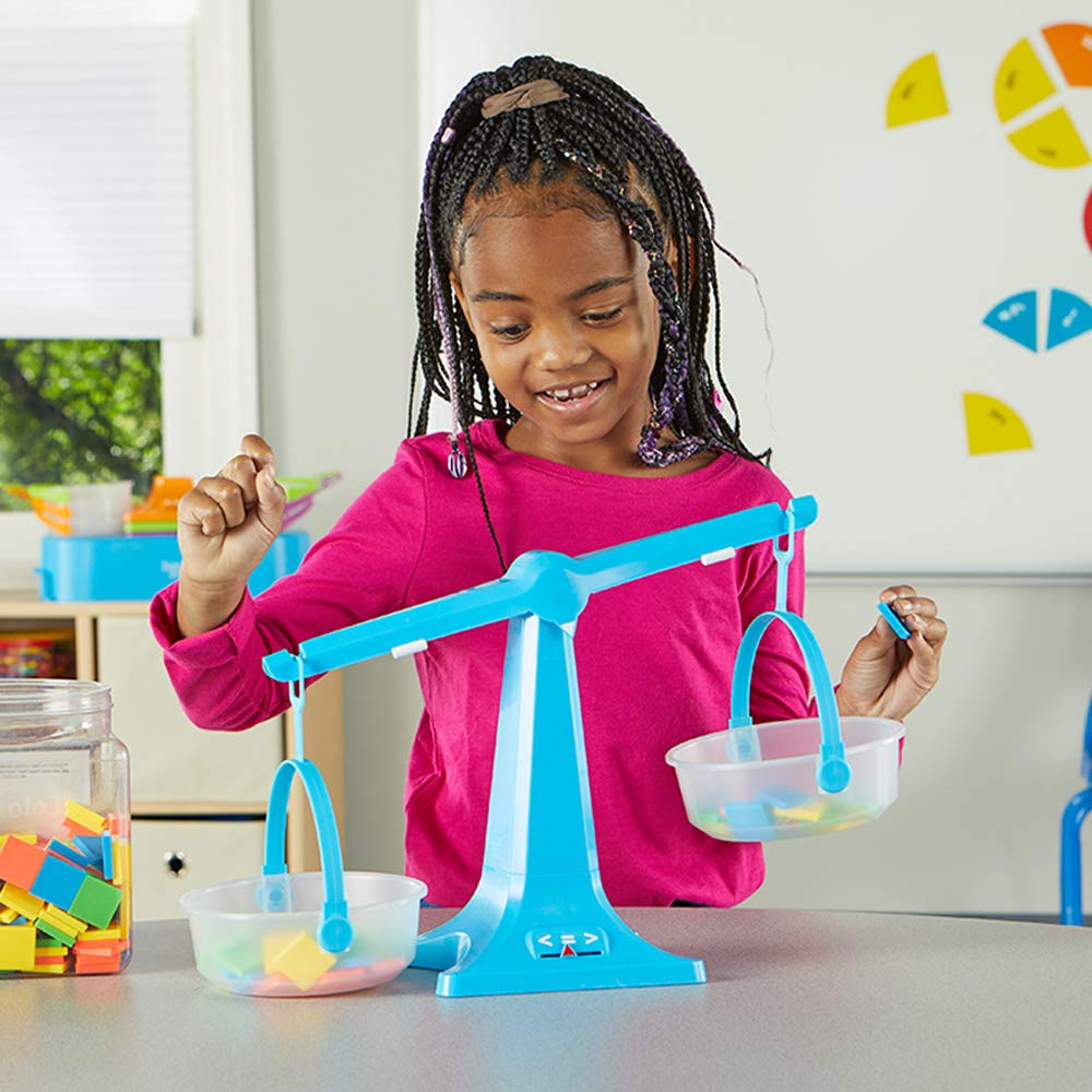 Hand2Mind-93405 Colorful Nestable, Clear Double Pan Balance Scale For Liquids And Solids, Easy To Assemble Kids Scale, Space Sav