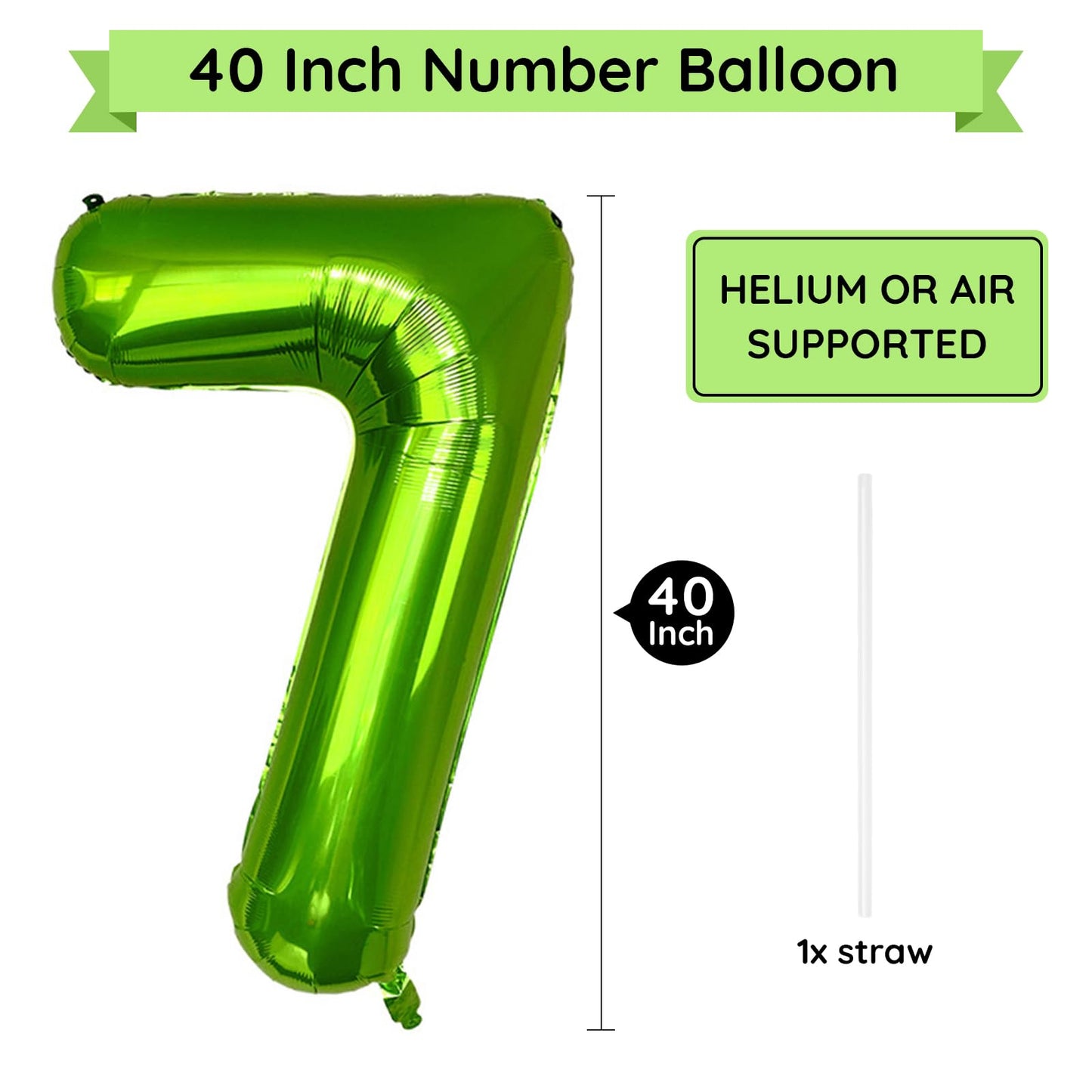 Paticool 40 Inch Green Number Balloon 7, Large Number Foil Balloons Mylar For Girl Boy Birthday Party Celebration Decorations Su
