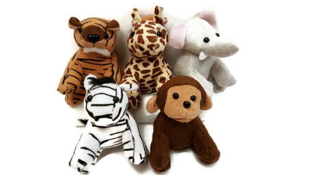 Playscene Suede Jungle/Zoo Animals, Assorted Suede Plush Jungle Animals (12 Piece Set)