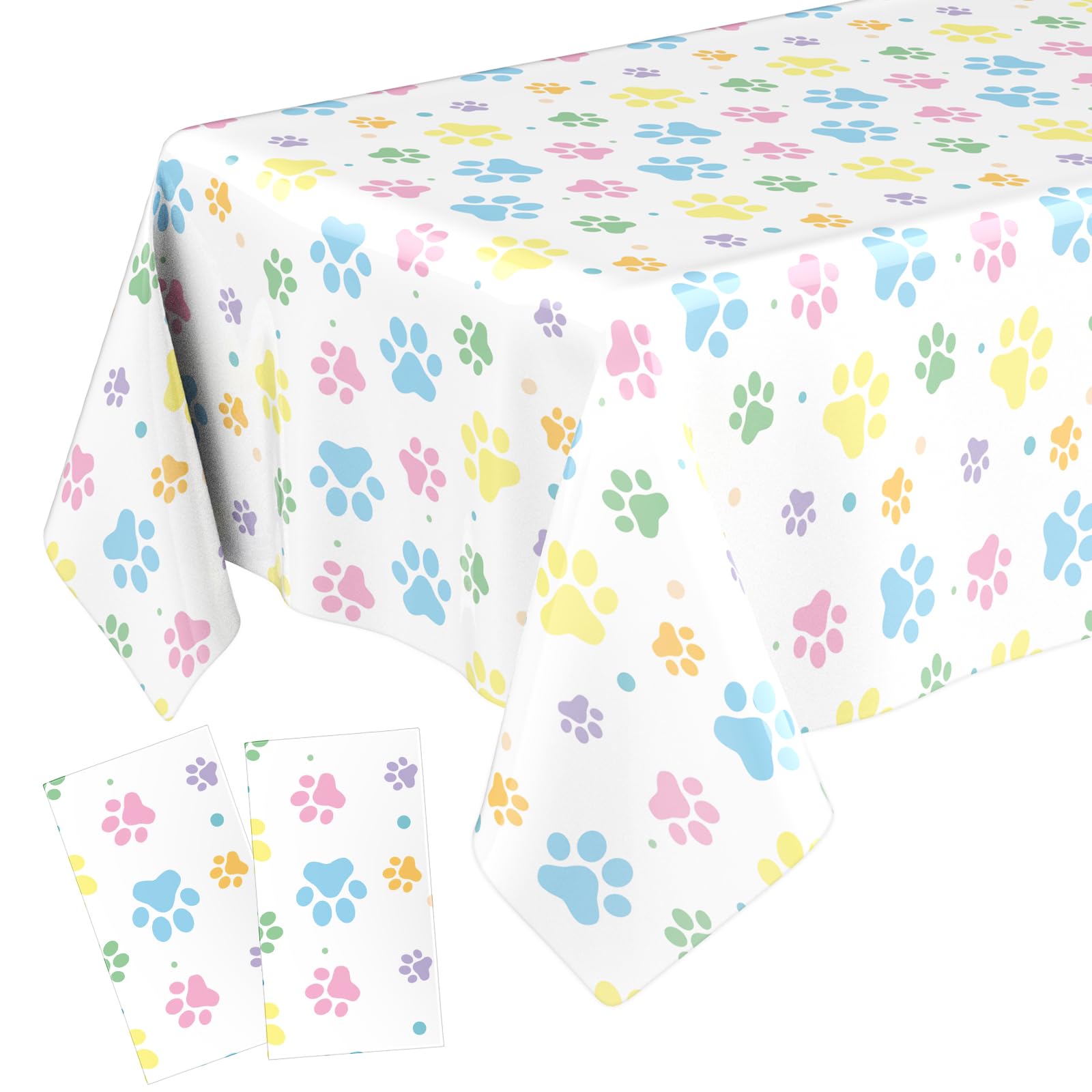 Gilprop 2 Pack Blue Dog Paw Print Plastic Tablecloth 54x108 Inch Table Cover Large Paw Print Plastic Disposable Rectangle Table 