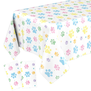 Gilprop 2 Pack Blue Dog Paw Print Plastic Tablecloth 54x108 Inch Table Cover Large Paw Print Plastic Disposable Rectangle Table 