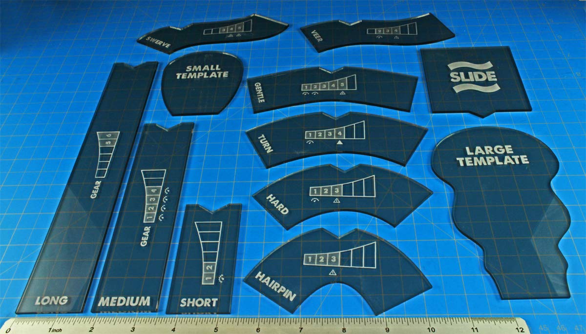 Litko Template Set Compatible With Gaslands Miniatures Game | Set Of 12 | Movement & Maneuvers | Turn Templates | Area Effect |