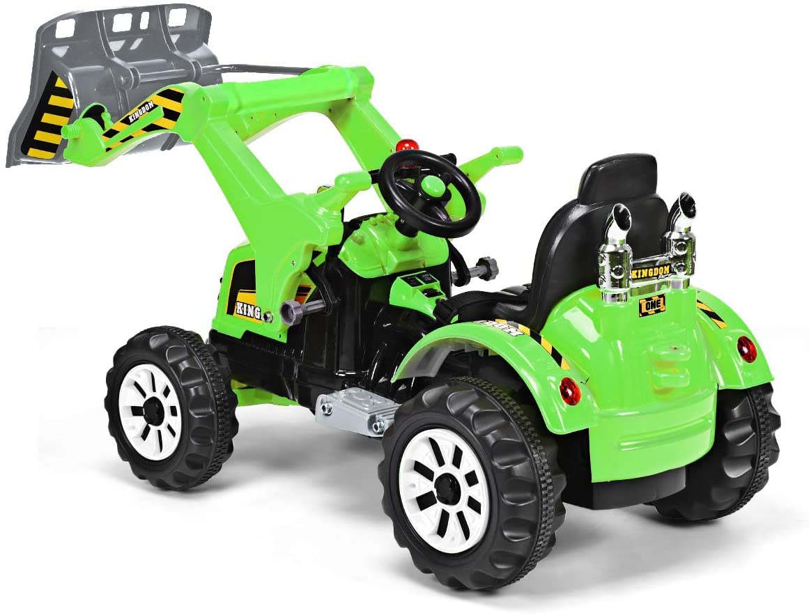 Glacer Ride On Excavator, 12V Battery Powered Digger W/ 2 Speeds, Forward & Backward, Front Loader Bucket, Horn, Safety Belt, El