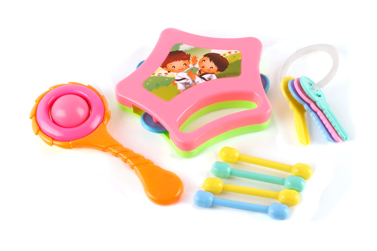 Ratnas Little Doll Rattle Set of 4 pcs for Infants. Sweet Musical Sounds from rattles Makes Baby Happy.
