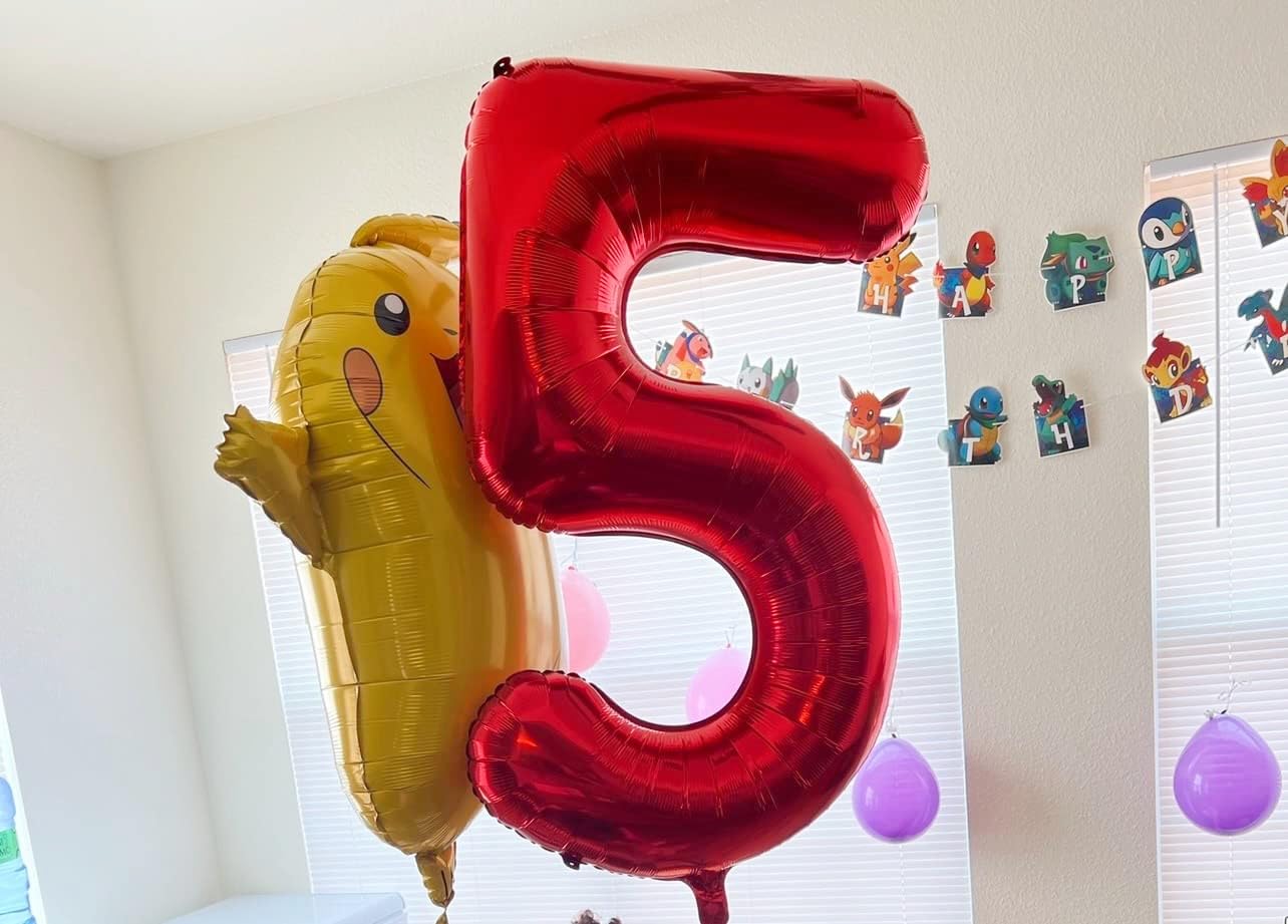 Number 5 Balloon Red 40 Inch, 5 Year Old Girl Boy Birthday Gift, 5 15 25 35 45 50Th 55 Birthday Anniversary 2025 Party Decoratio