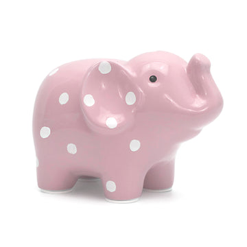 Child To Cherish Ceramic Polka Dot Elephant Piggy Bank For Girls, Pink