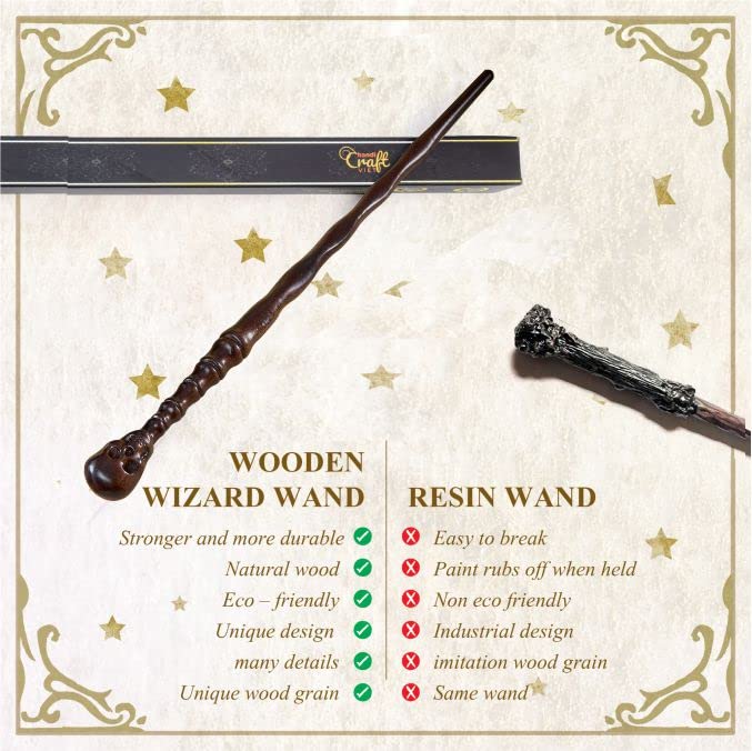 Handicraftviet Skull Wand - Handcrafted Real Wood Grain  Wizard Magic Wand for mature-themeds Kids to a Magical Adventure  15In Great Gift for Halloween