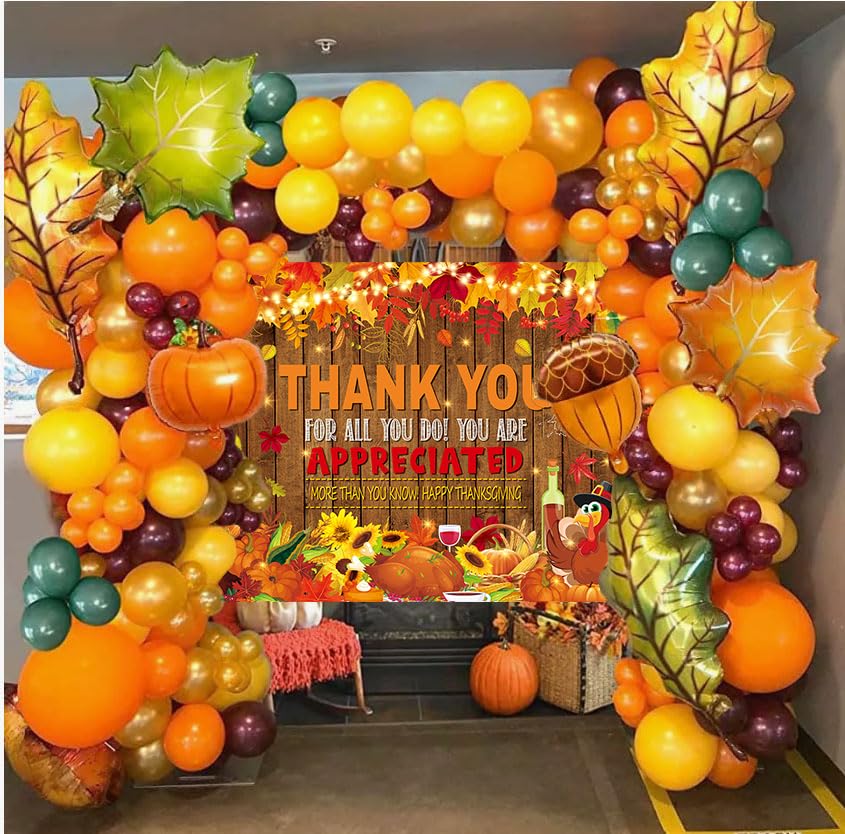 Give Thanks Backdrop 8x6FT Fall Thanksgiving Pumpkin Turkey Maple Forest Photography Backgound Happy Thanksgiving Friendsgiving