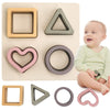 Hetomi Baby Stacking Building Blocks Silicone Teething&Squeezing Shape Sorter Puzzle Montessori Sensory Toys For Babies Toddlers 6 To 12 Months(Blue)