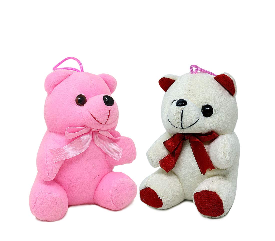 Khakee Combo Small Teddy Bears (6inch, White and Pink) Valentines Day Gift,Birthday Gift Idea