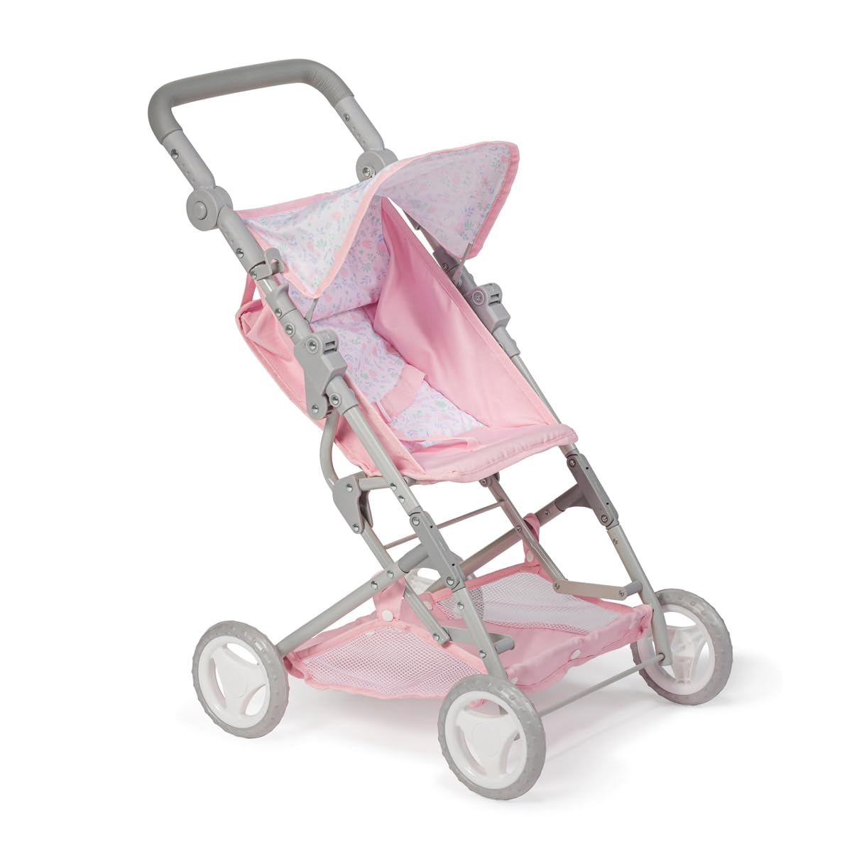 Jc Toys - Berenguer Boutique | Fashionable Stroller With Canopy And Storage | Simple Folding |Pink Floral Collection | For Dolls