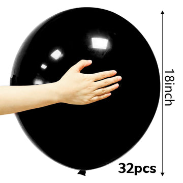 32Pcs Black Big Balloons 18 Inch, Round Large Latex Party Balloons For Birthday Wedding Decorations. (Black)