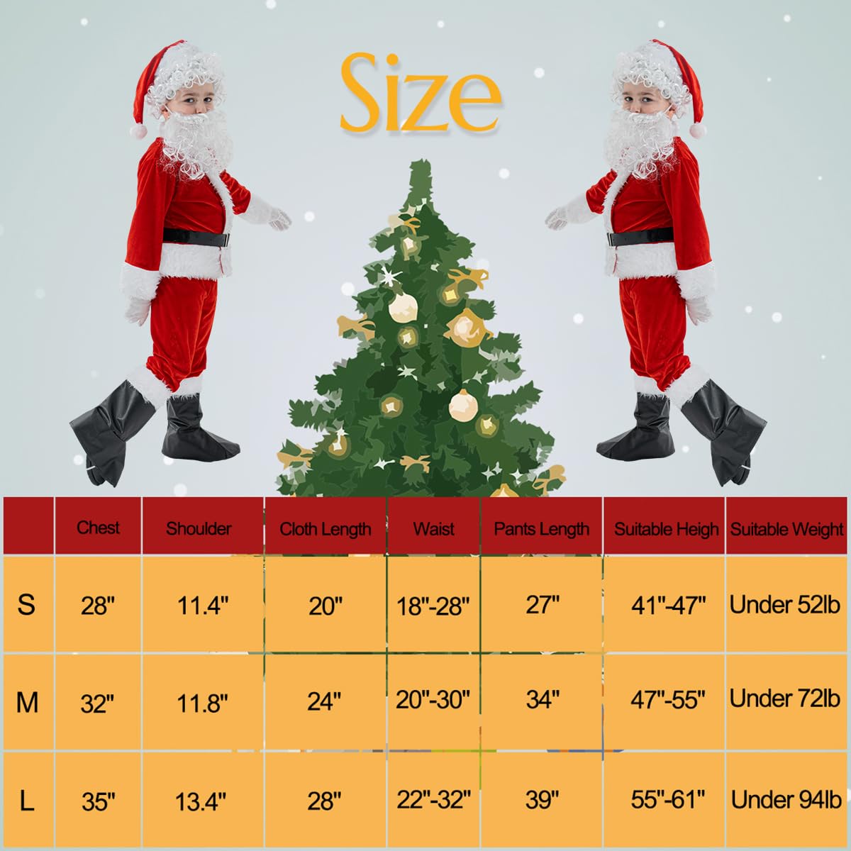 Udyr Children’S Santa Claus Costume Suit For Kids Boys Deluxe Flannel Santa Outfit 9Pcs (Medium)