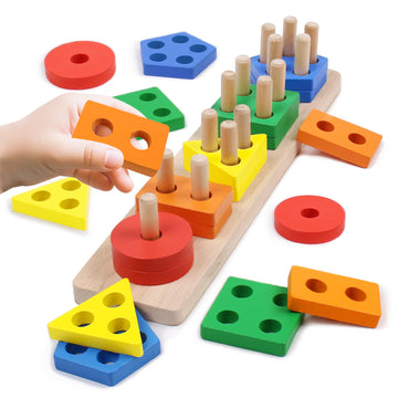 YHHYTOY Montessori Toys for 1 2 3 Year Old - Wooden Baby Stacking Toys Sensory Educational Shape Sorter Color Sorting Toy for Toddlers 1-3  Birthday Gifts for Girls Boys Kids