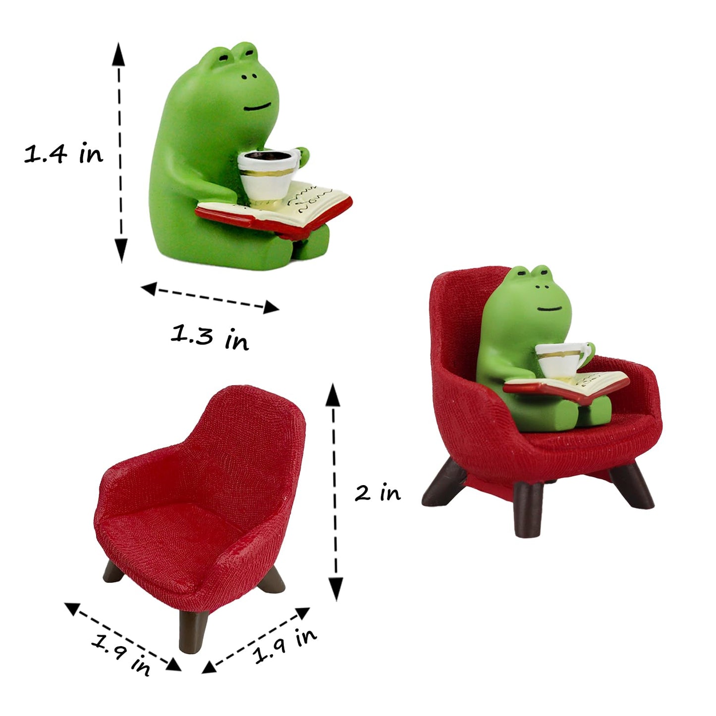 Refintural Miniature Frog Figurines - Funny Frog Sculpture For Shelf, Desk Decoration - Frog Desk Accessories - Perfect Cute Frog Gift For Frog Lovers (Red Sofa)