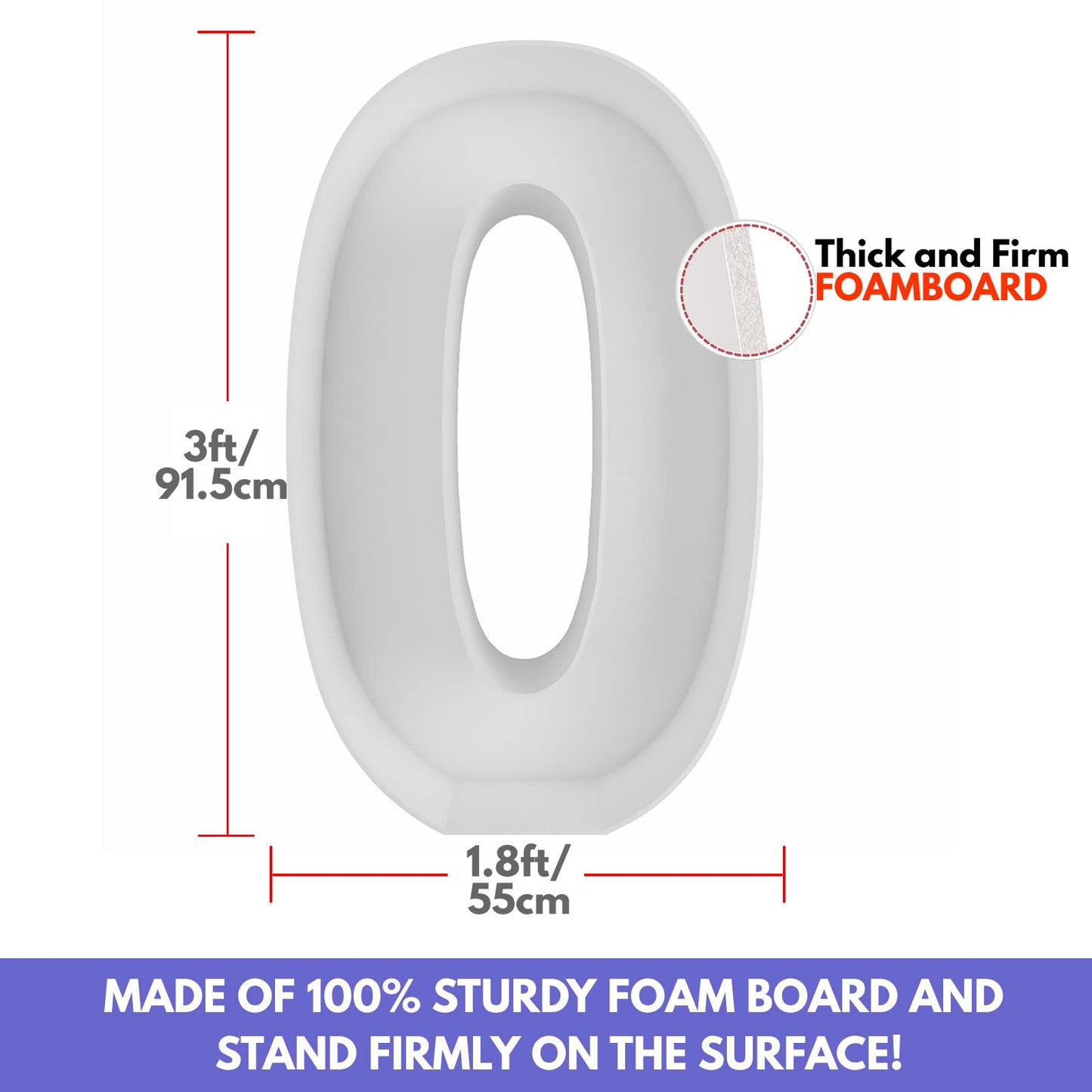 3Ft Mosaic Balloon Frame Number 0 Pre-Cut Kit Thick Foam Board Decoration For Birthdays Anniversary Baby Shower