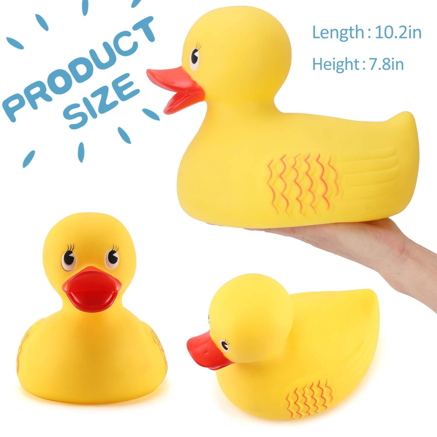 10'' Jumbo Classic Yellow Rubber Duck Bathtime Toy, Floating Fun Pool Preschool Bathtub Toy, Giant Flexible Large Yellow Duck Fo