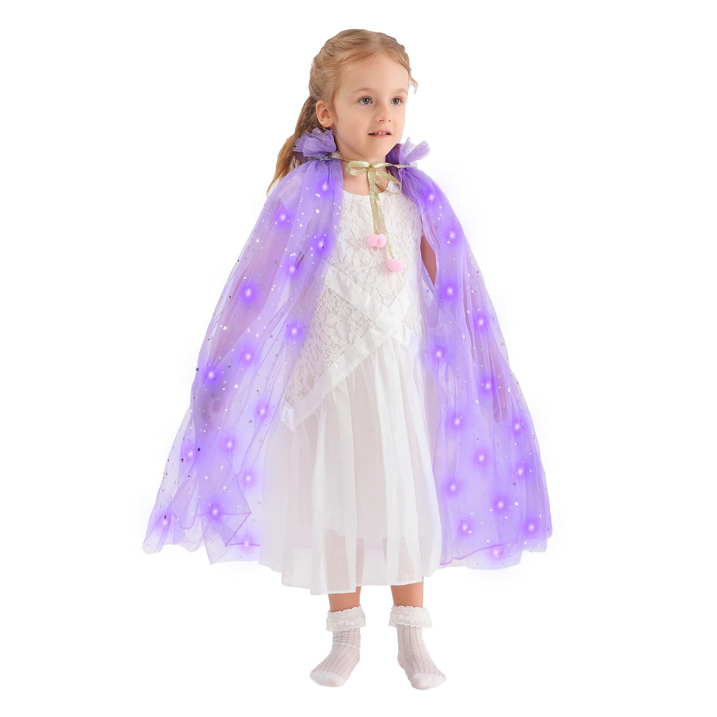 Hsctek Light Up Princess Cape, Purple Princess Dress Up Tulle Cape, Coloful Princess Outfit Costume Accessories Kids Toddlers Girls
