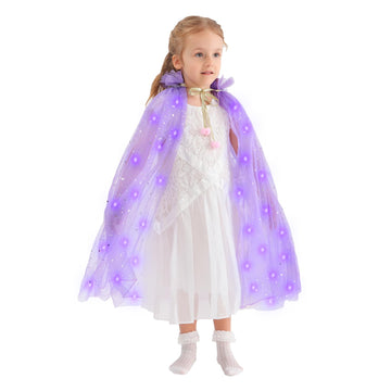 Hsctek Light Up Princess Cape, Purple Princess Dress Up Tulle Cape, Coloful Princess Outfit Costume Accessories Kids Toddlers Girls