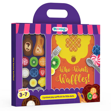 Bloomingo Pretend Play Kit - Who Wants Waffles : Interactive Kitchen Set With 20+ Pieces | Set Up Your Waffel Cart & Make 100S 