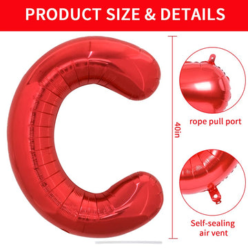 Toniful 40 Inch Large Bright Red Letter Balloons A-Z, Giant Jumbo Helium Foil Mylar Big Letter C Balloons For Birthday Party Ann