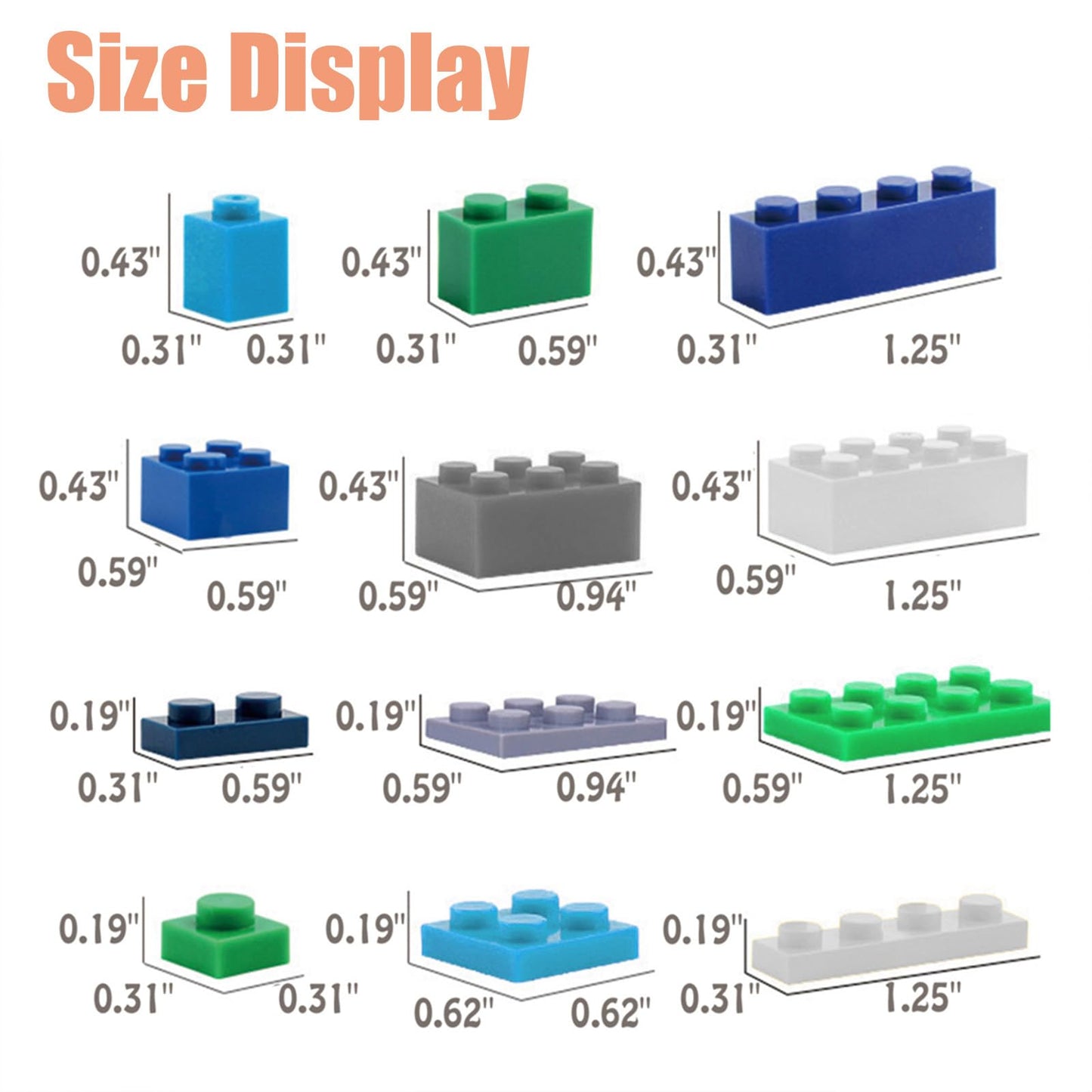 Huizdq 1000 Pieces Classic Building Bricks, Classic Stackable Base Plates, 3 6.3'' X 6.3'' Blue, Gray And Green Base Plates, Com