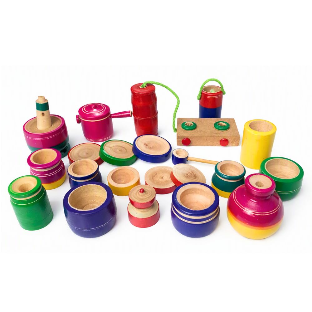Nimavriksha Wooden Kitchen Set With Gas Stove For Kids 25 Pcs | Pretend Play Cooking Toy Set | Choppu Samaan For Kids | Montesso