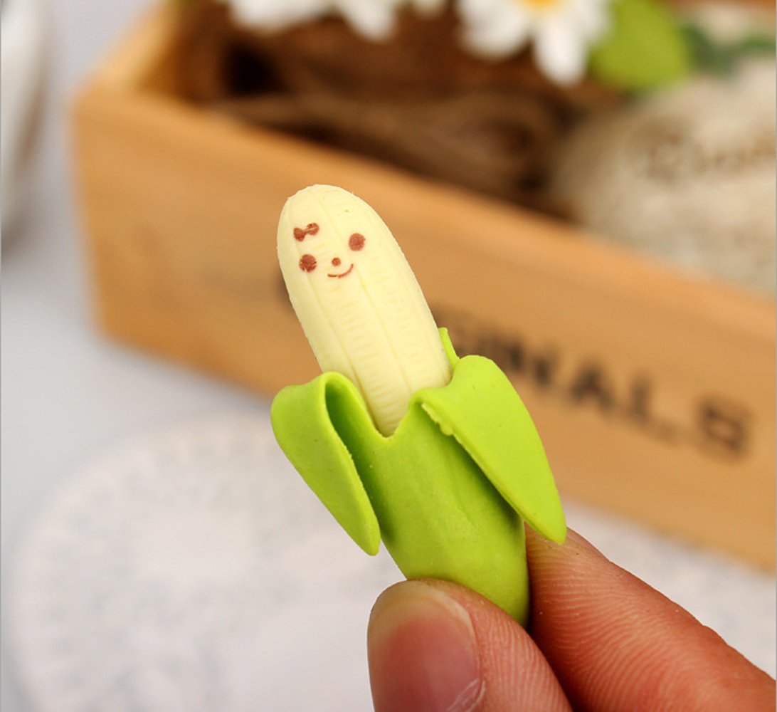 yueton?Pack of 4 Cute Funny Novelty Banana Style Pencil Eraser Rubber Stationery Kid Gift Toy