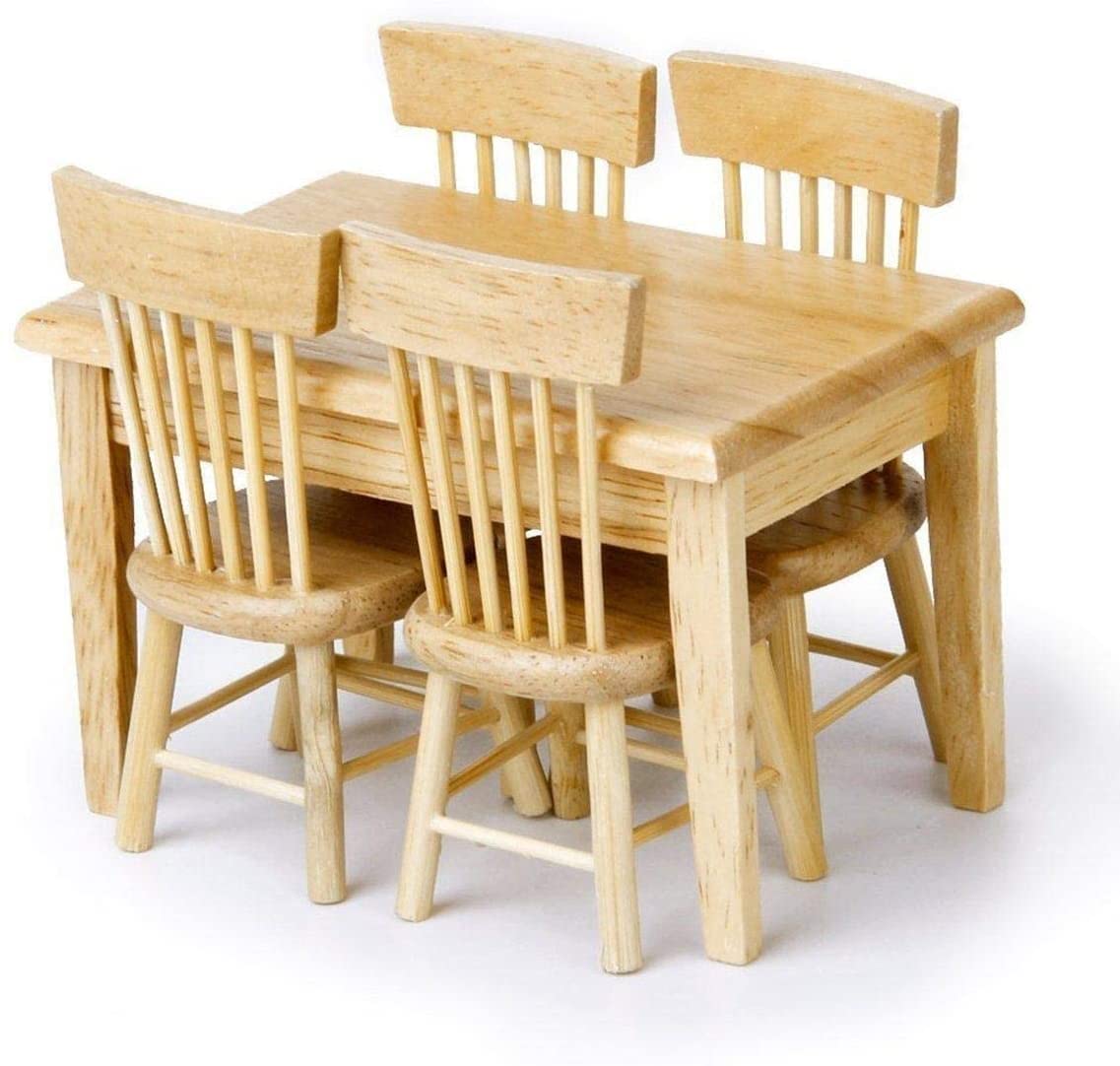 Miniature Dining Table & Chair Set For Dollhouse 1 12 Scale Wooden Furniture Model 5Pcs House Mini Decoration Accessories Diy Ho