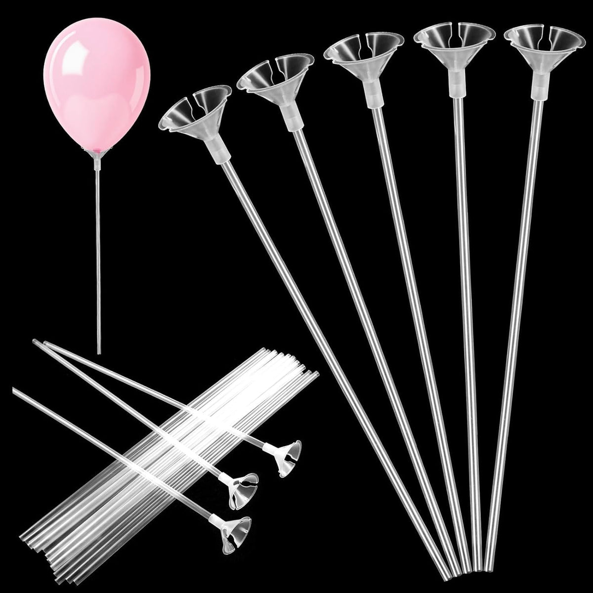 30 Pcs Balloon Sticks, Balloon Sticks with Bases Balloon Holder Sticks Weights for Tying Balloon Birthday Parties, Graduation, H