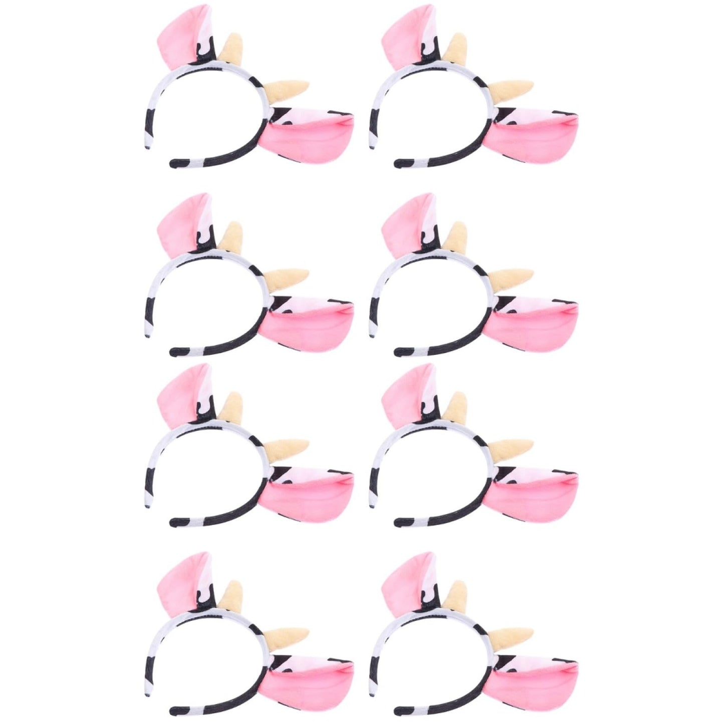 ABOOFAN 8Pcs Animal Headband with Cow Print Horns and Ears, Elastic Hair Hoop for Halloween, Christmas Party, Cosplay Costume Ac