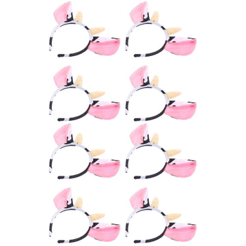 ABOOFAN 8Pcs Animal Headband with Cow Print Horns and Ears, Elastic Hair Hoop for Halloween, Christmas Party, Cosplay Costume Ac