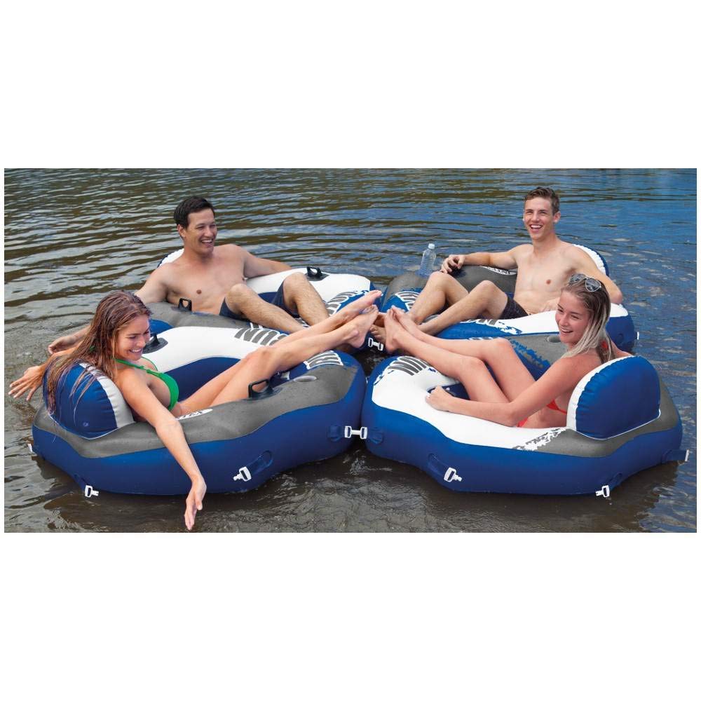 Intex 58854Ep River Run Connect Inflatable Floating Lounge: Comfortable Backrest – Cup Holder – Grab Handles – Easy-To-Use Connectors – 220 Pound Weight Capacity, 3 Pack