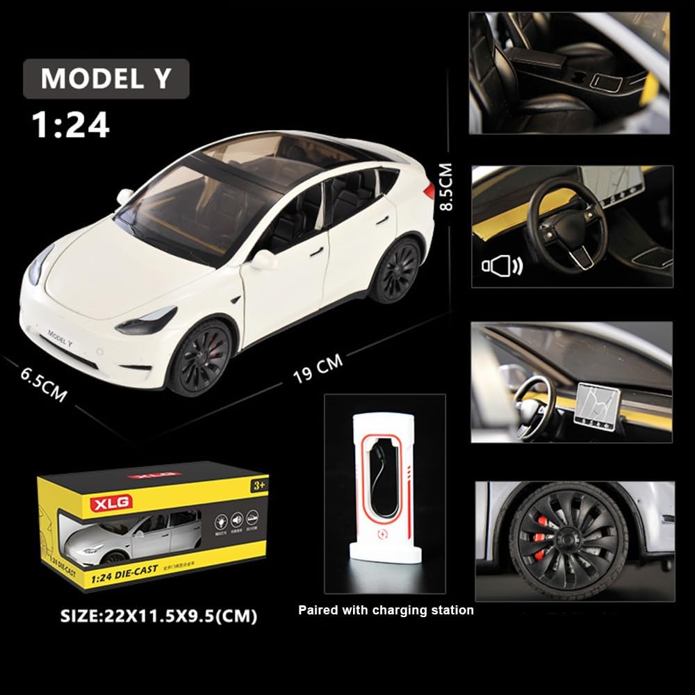 1/24 Model Y Toy Cars Alloy Diecast Model Car, Pull Back Model Y Model Car with Light, Big Model Y Diecast Car Model Toy Suitabl