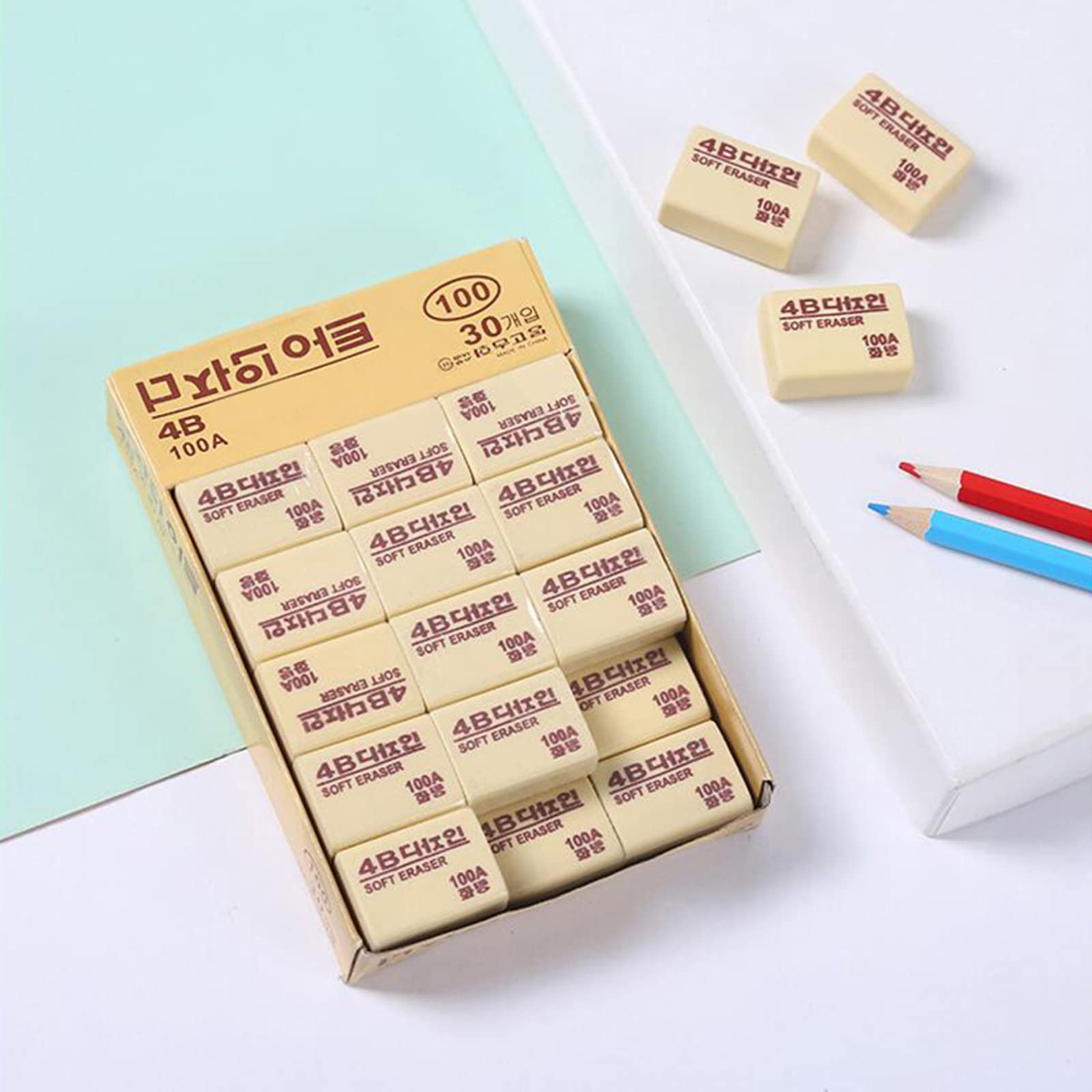 4B Erasers 30 Pack Pencil Erasers Yellow Erasers For Kids Bulk For Students School Supplies Office Prize Gifts Classroom Set(Medium)
