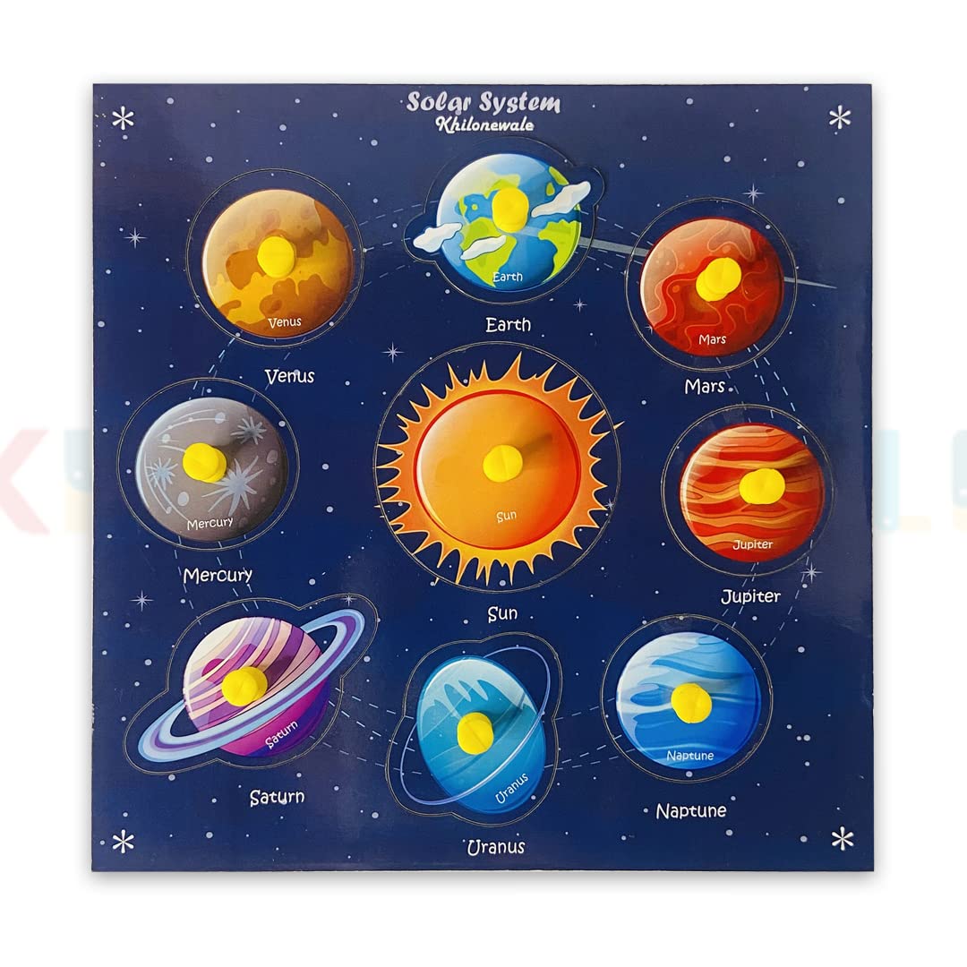 Khilonewale Kids Multicolor Wooden Solar System Puzzles for Kids  Knob Puzzle Set, Educational Learning Board Toy for Children