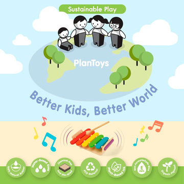 Plantoys Wooden Oval Xylophone For Toddlers | Eco-Friendly Musical Toy With 5 Colorful Keys | Develops Coordination, Auditory &