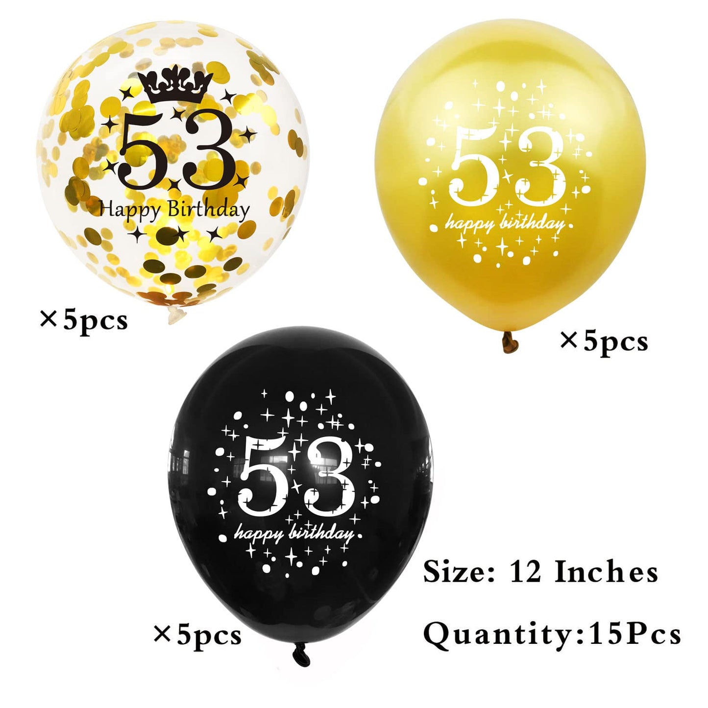 Shuntai 53 Birthday Decorations For Men Black And Gold 53Rd Birthday Balloons Women Happy Birthday Latex Confetti Balloon 53 Yea