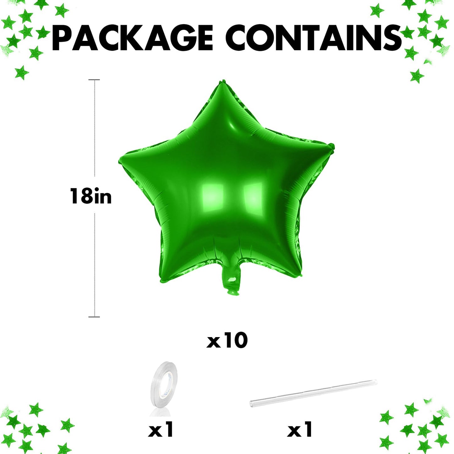 18 Inch Green Star Balloons, 10 Pcs Green Star Shape Foil Balloon Helium Balloons, Big Mylar Star Balloons For Wedding, Baby Sho