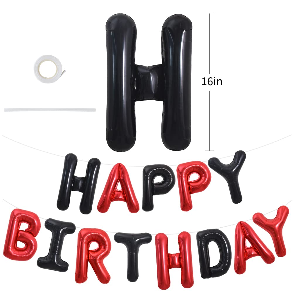 Toniful Happy Birthday Balloons Banner With Ribbon Straw, 16 Inch Mylar Letters Birthday Sign Banner Balloon Bunting Reusable Fo