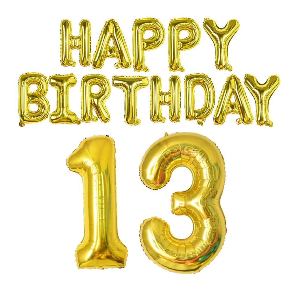 Happy Birthday Balloon Banner 40 Inch 13 Balloon Number 16 Inch Happy Birthday Letters Balloons Gold Foil Mylar Balloons For Gir