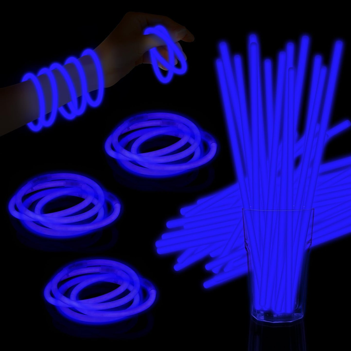 Taikula 60 Pack 8    Blue Glow Sticks Bulk with 60 Connectors Neon Glow In The Dark Party favors Supplies for Holiday Birthday P