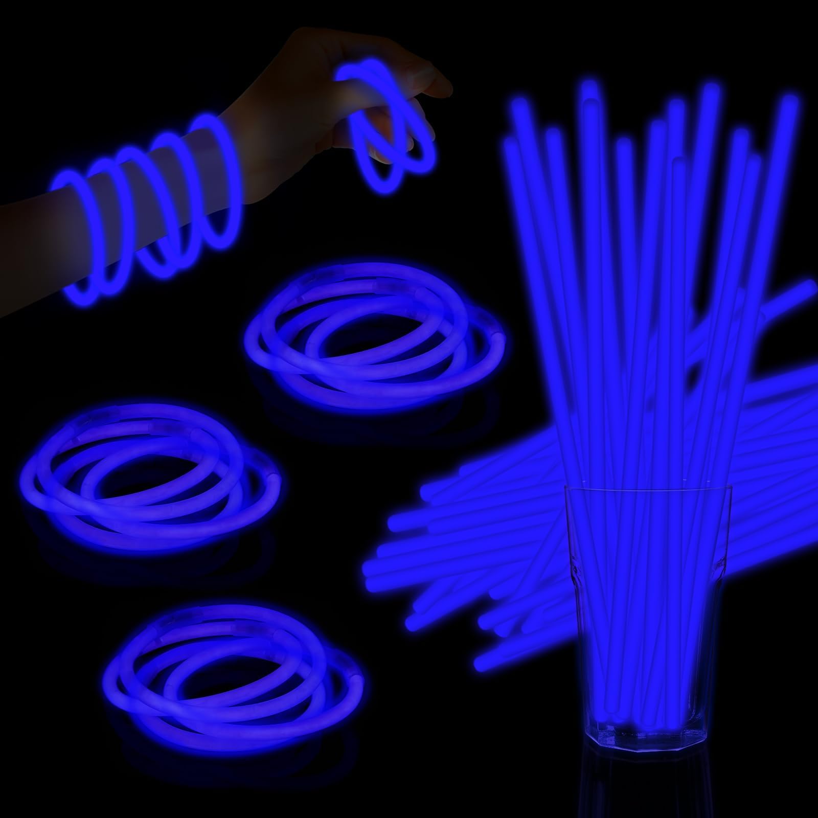 Taikula 60 Pack 8    Blue Glow Sticks Bulk with 60 Connectors Neon Glow In The Dark Party favors Supplies for Holiday Birthday P