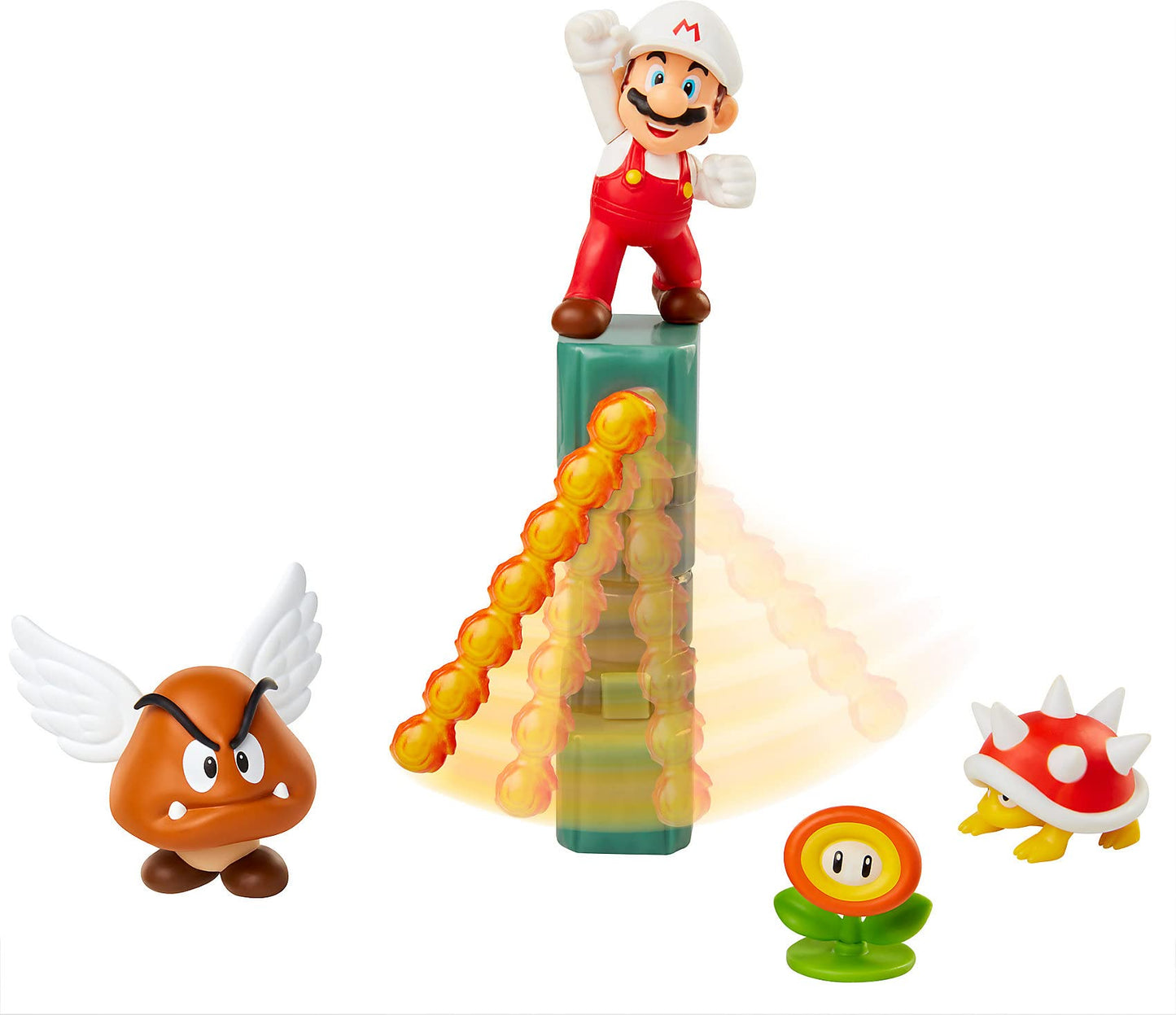 Nintendo Super Mario Lava Castle Diorama Play Set - Fire Mario, Spiny & Para Goomba - 2.5" Plastic Figure with Spinning Fireballs