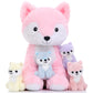 Muiteiur 5 Piece Fox Stuffed Animal Set, Soft Mommy Fox Plush Toy With 4 Cute Babies, Stuffed Animal For Girls And Boys, Gift For Kids, Pink 20Inch